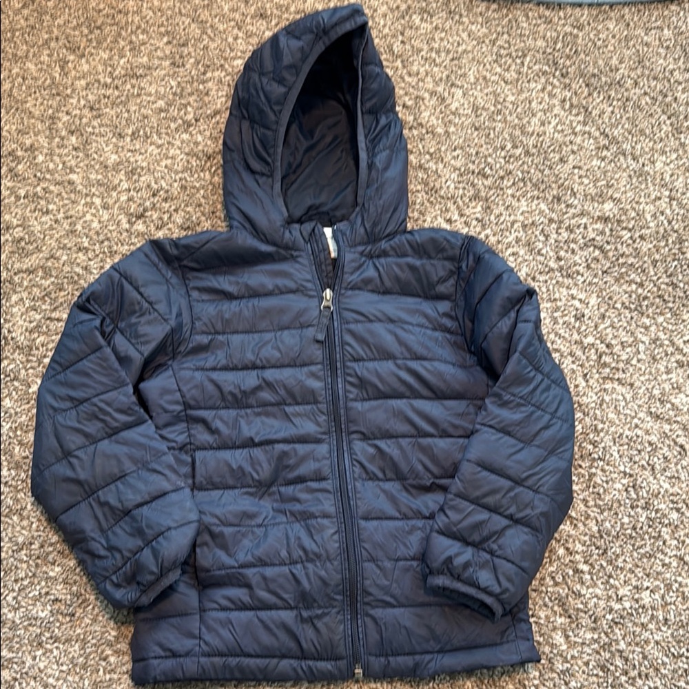 Amazon Essentials size small, light packable Blue Puffer Jacket with Hood
